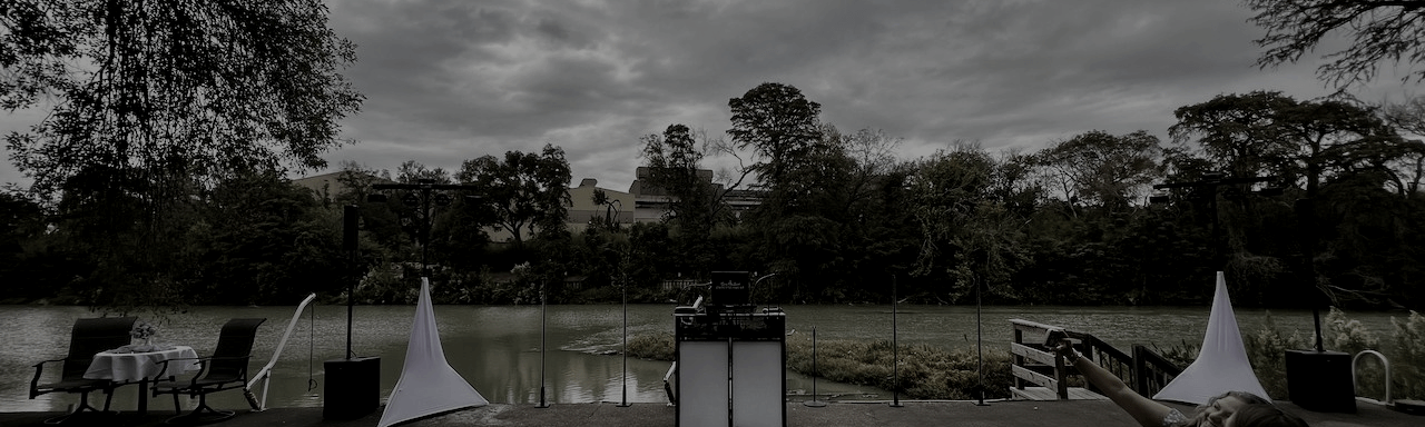 VGE DJ setup at riverfront wedding